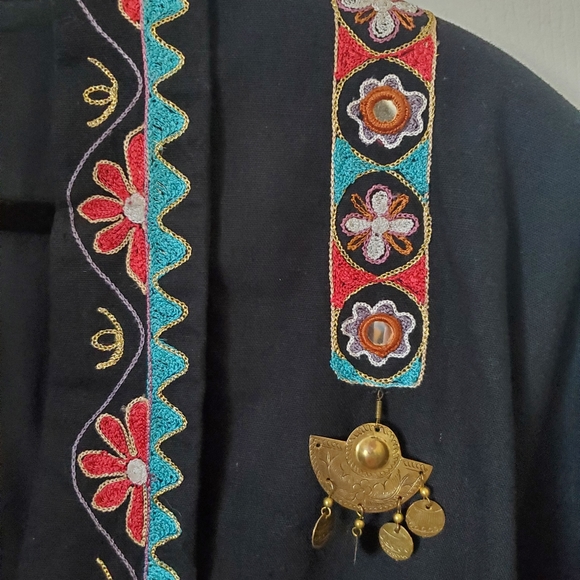 Embroidered Western Boho Black Crop Bolero Jacket Women's Size S/M - Picture 6 of 11